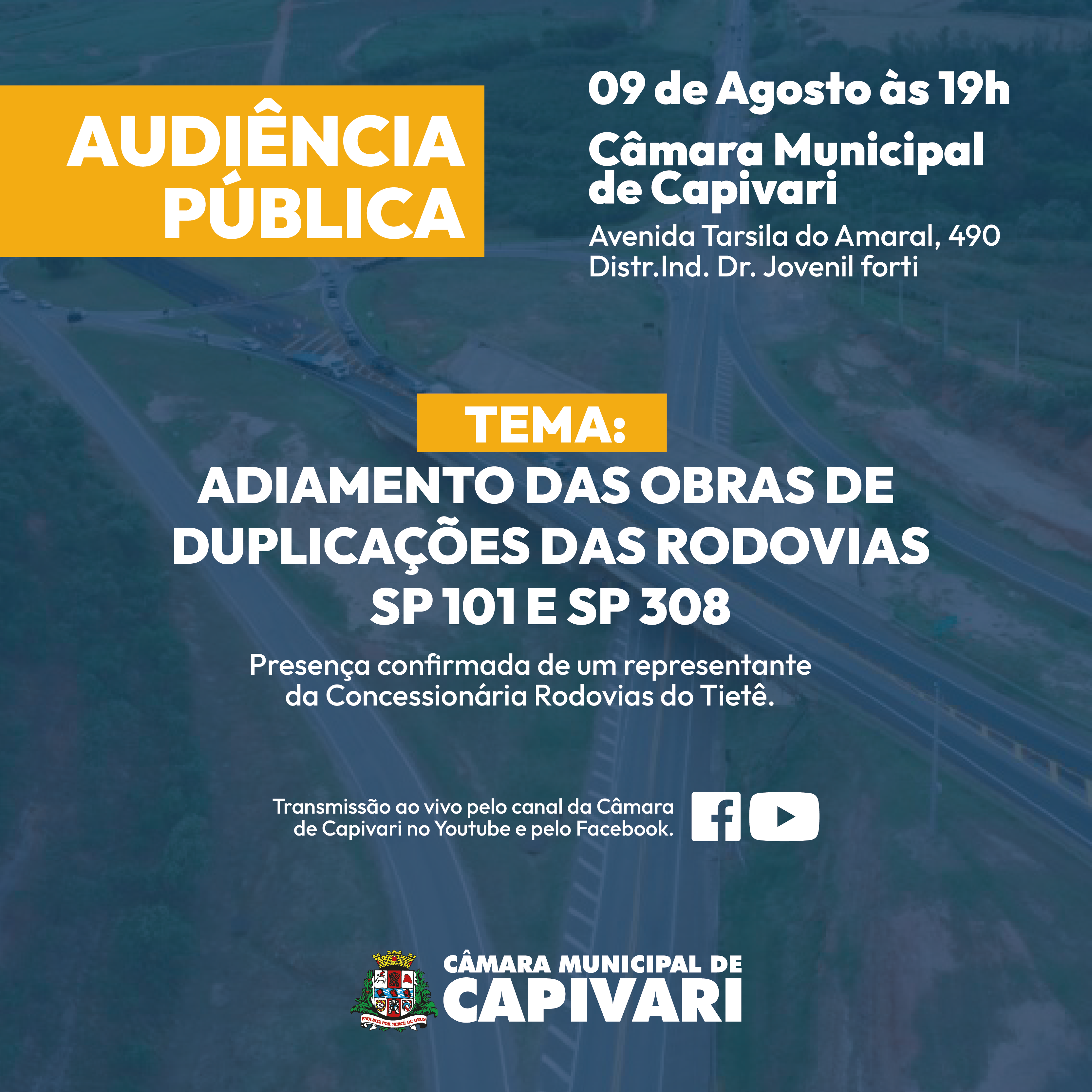 Câmara de Capivari solicita presença de representante da Rodovias do Tietê em audiência pública sobre duplicações das rodovias