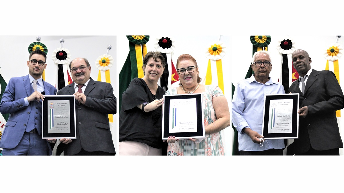 Vereadores José Eduardo Pacheco, Sele Rosada e Odésio Ferraz prestam homenagens durante Sessão Solene da Câmara de Capivari